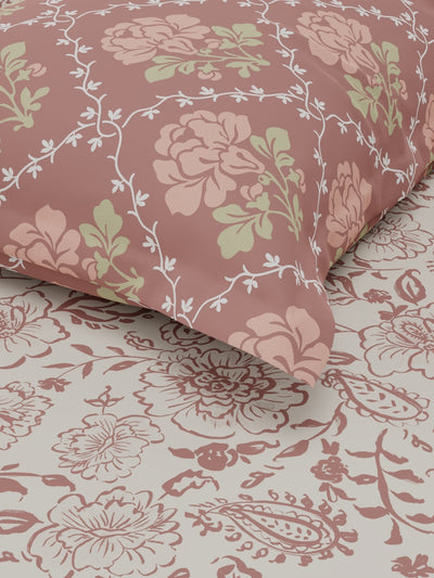 Extra Smooth Micro Single Bedsheet With 1 Pillow Covers <small> (floral-beige/brown)</small>