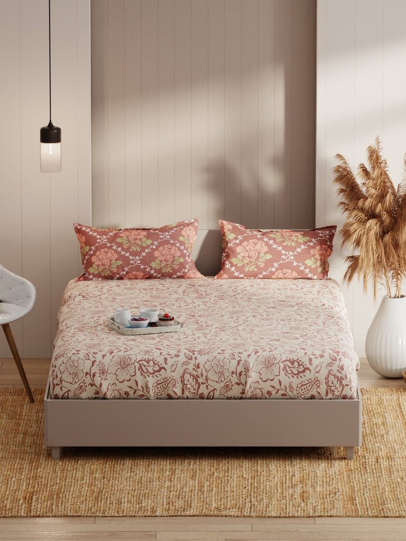 Extra Smooth Micro Double Bedsheet With 2 Pillow Covers <small> (floral-beige/brown)</small>
