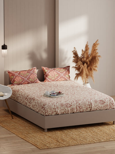 Extra Smooth Micro Double Bedsheet With 2 Pillow Covers <small> (floral-beige/brown)</small>