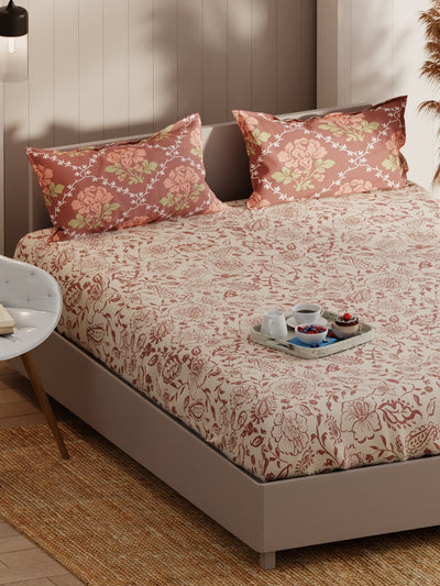Extra Smooth Micro Double Bedsheet With 2 Pillow Covers <small> (floral-beige/brown)</small>