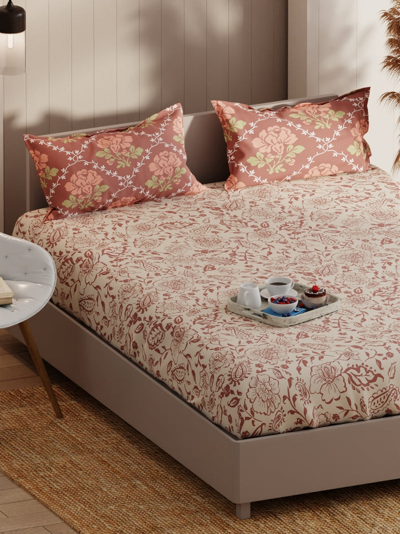 Extra Smooth Micro Double Bedsheet With 2 Pillow Covers <small> (floral-beige/brown)</small>