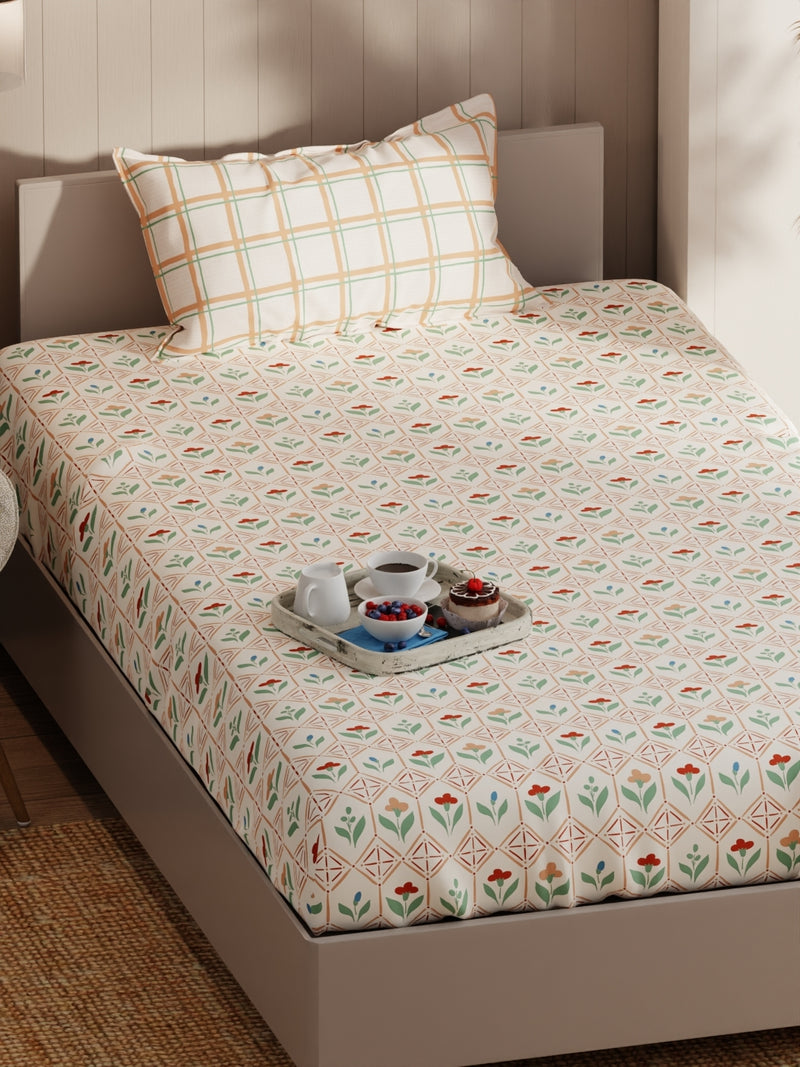 Extra Smooth Micro Single Bedsheet With 1 Pillow Covers <small> (floral-beige/sand)</small>