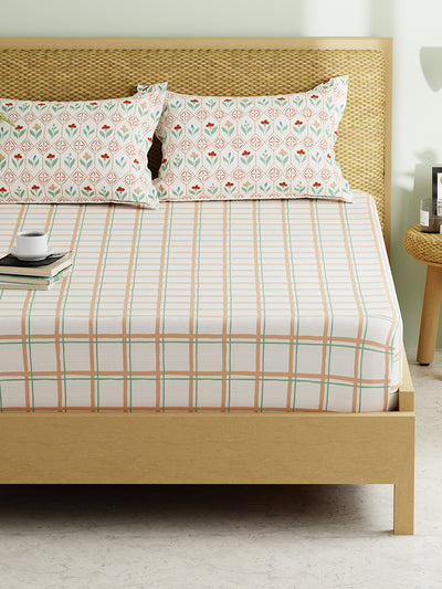 Extra Smooth Micro Double Bedsheet With 2 Pillow Covers <small> (checks-sand/beige)</small>