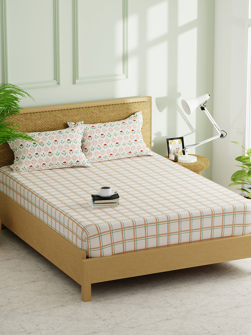 Extra Smooth Micro Double Bedsheet With 2 Pillow Covers <small> (checks-sand/beige)</small>