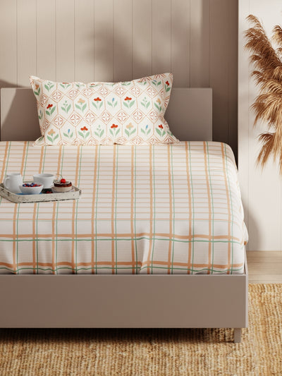 Extra Smooth Micro Single Bedsheet With 1 Pillow Covers <small> (checks-sand/beige)</small>