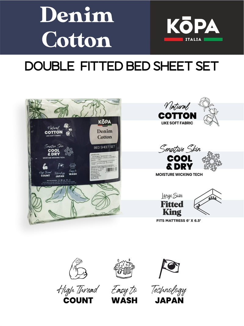 Bamboo Micro Fitted King Bedsheet With 2 Pillow Covers <small> (checks-mint/blue)</small>