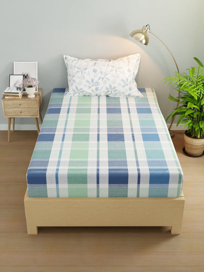 Extra Smooth Micro Single Bedsheet With 1 Pillow Cover <small> (checks-mint/blue)</small>