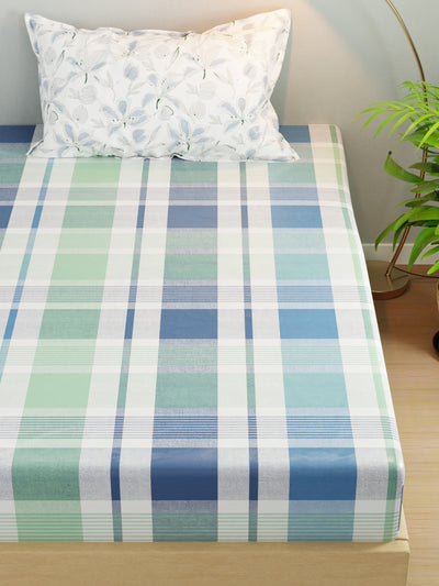 Extra Smooth Micro Single Bedsheet With 1 Pillow Cover <small> (checks-mint/blue)</small>