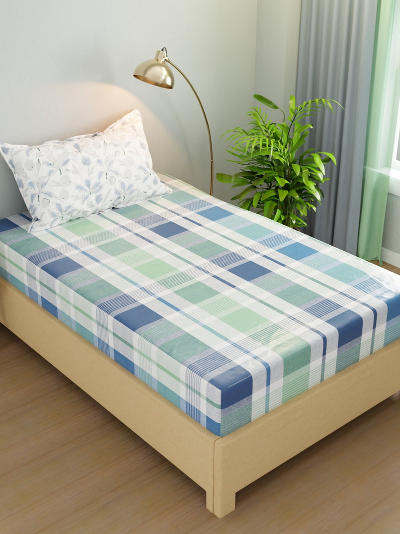 Extra Smooth Micro Single Bedsheet With 1 Pillow Cover <small> (checks-mint/blue)</small>