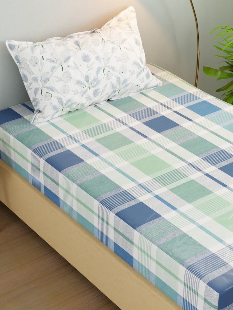 Extra Smooth Micro Single Bedsheet With 1 Pillow Cover <small> (checks-mint/blue)</small>