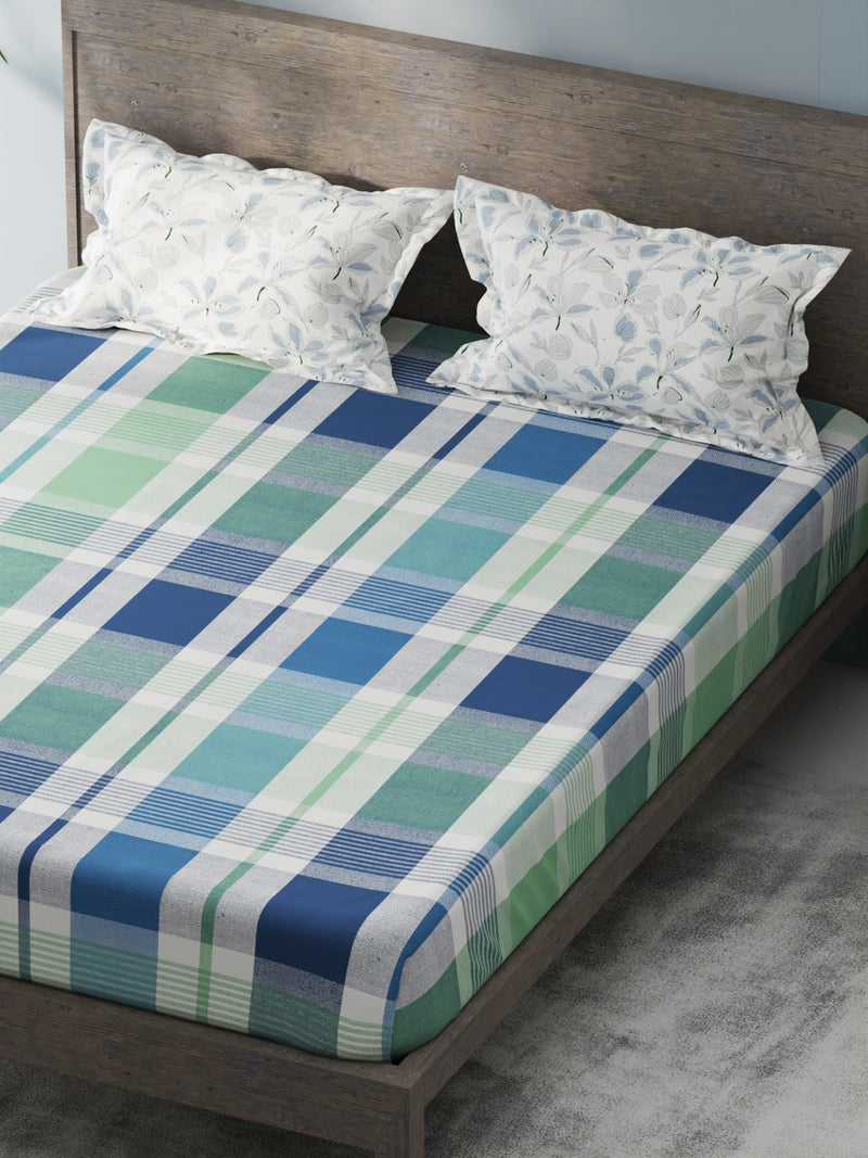 Bamboo Micro King Bedsheet With 2 Pillow Covers <small> (checks-mint/blue)</small>