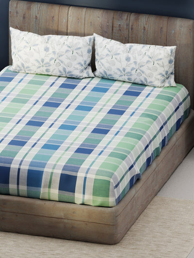 Bamboo Micro King Bedsheet With 2 Pillow Covers <small> (checks-mint/blue)</small>