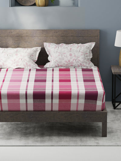 Bamboo Micro Fitted King Bedsheet With 2 Pillow Covers <small> (checks-pink/grape)</small>