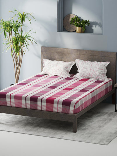 Bamboo Micro Fitted King Bedsheet With 2 Pillow Covers <small> (checks-pink/grape)</small>