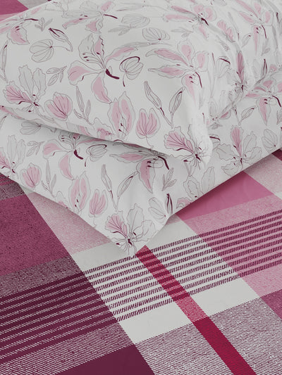 Bamboo Micro Fitted King Bedsheet With 2 Pillow Covers <small> (checks-pink/grape)</small>