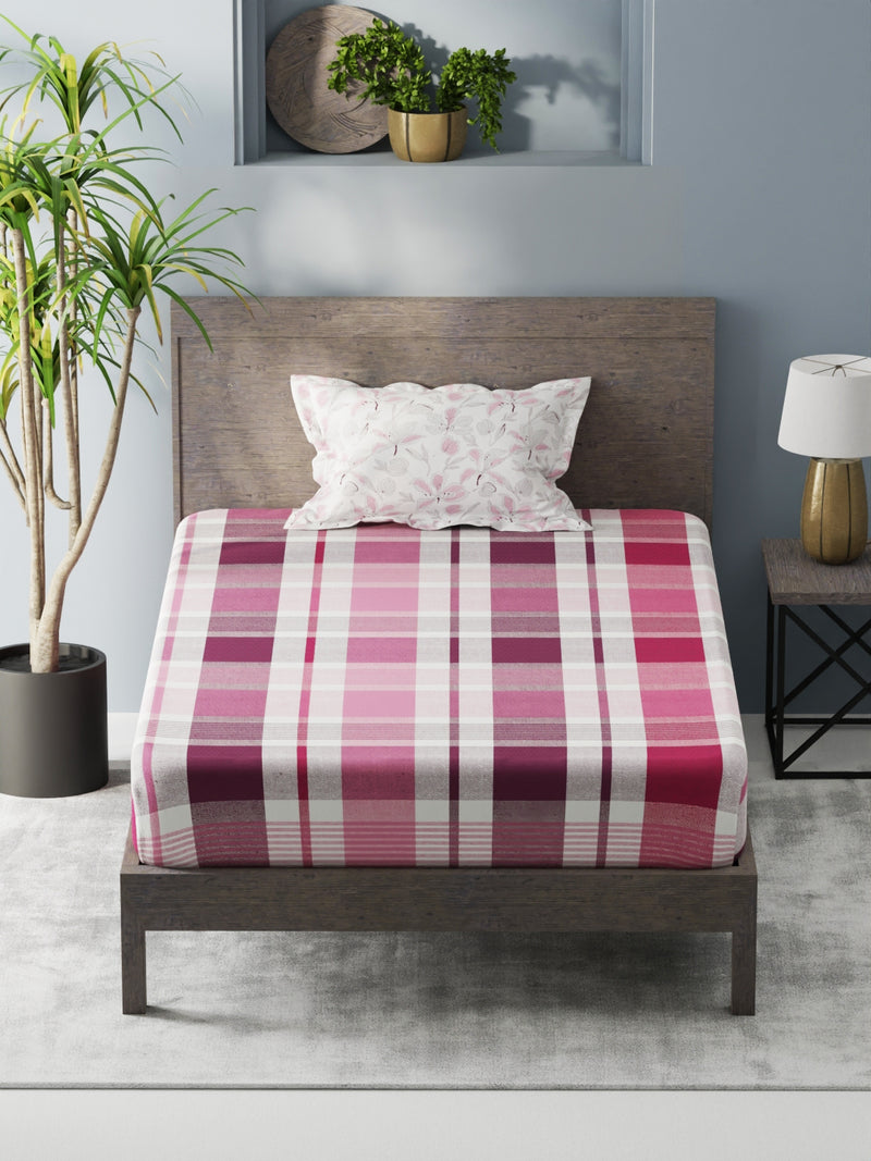 Bamboo Micro Single Bedsheet With 1 Pillow Covers <small> (checks-pink/grape)</small>