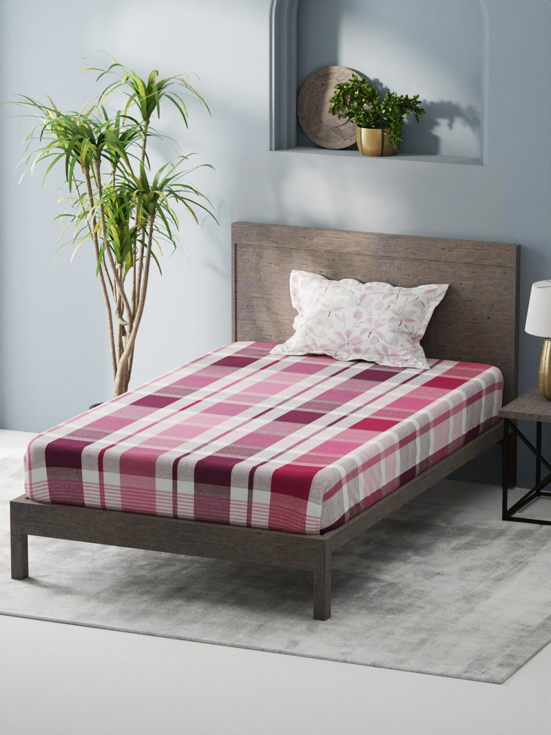 Bamboo Micro Single Bedsheet With 1 Pillow Covers <small> (checks-pink/grape)</small>