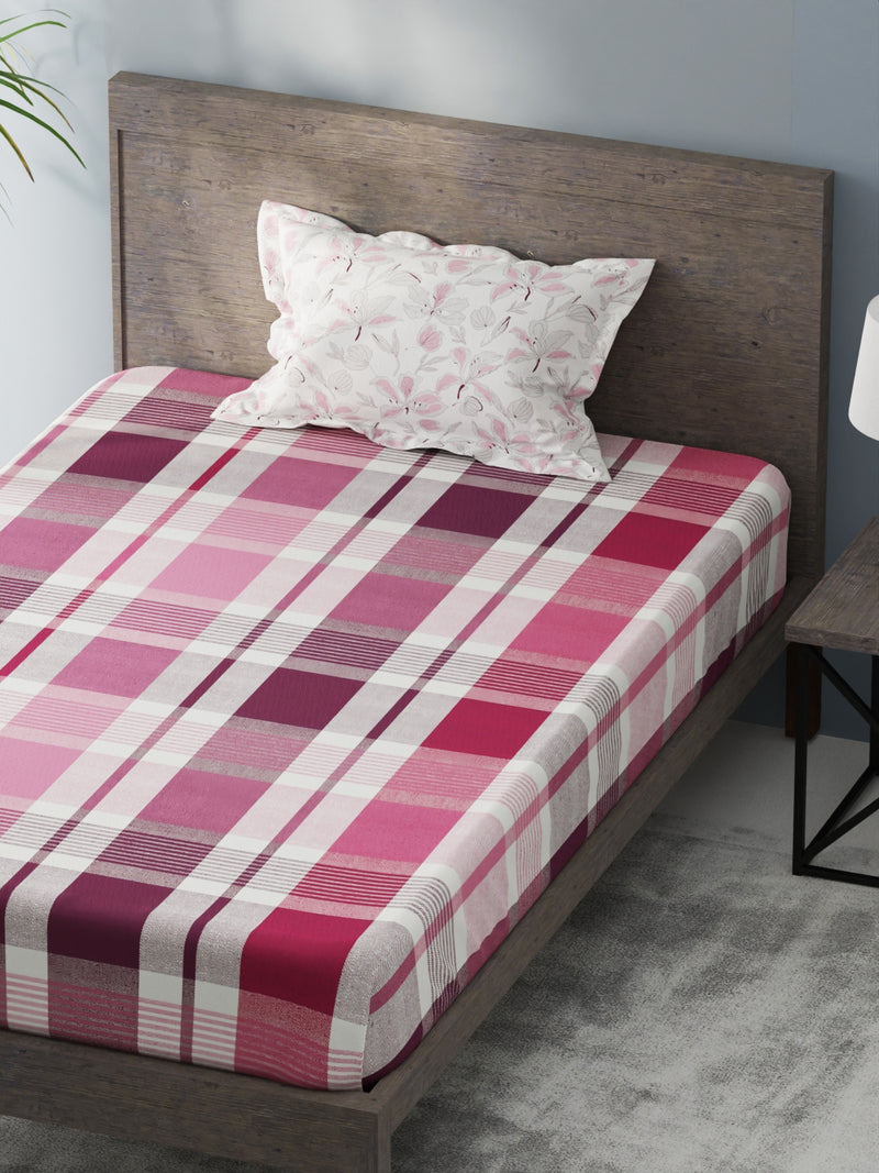 Bamboo Micro Single Bedsheet With 1 Pillow Covers <small> (checks-pink/grape)</small>