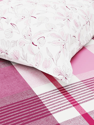 Bamboo Micro Single Bedsheet With 1 Pillow Covers <small> (checks-pink/grape)</small>