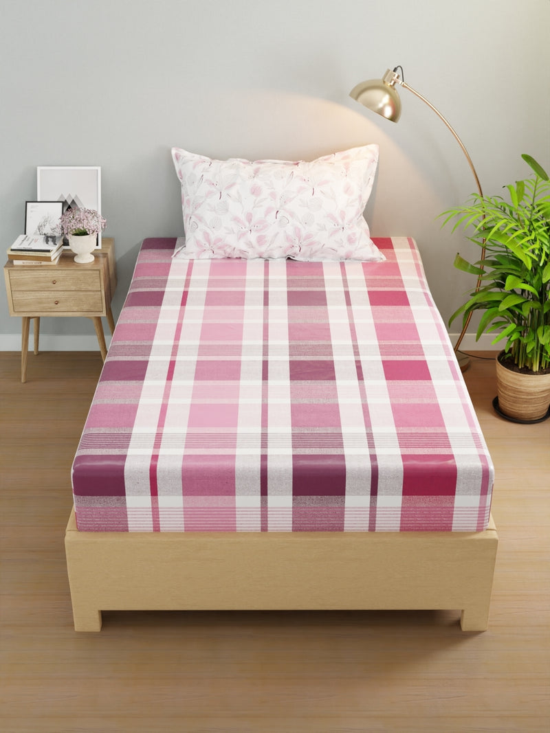 Extra Smooth Micro Single Bedsheet With 1 Pillow Cover <small> (checks-pink/grape)</small>