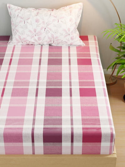 Extra Smooth Micro Single Bedsheet With 1 Pillow Cover <small> (checks-pink/grape)</small>