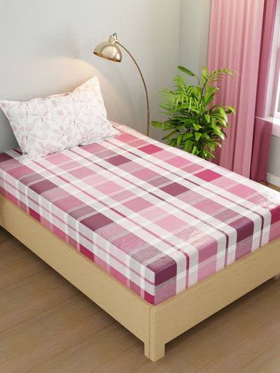 Extra Smooth Micro Single Bedsheet With 1 Pillow Cover <small> (checks-pink/grape)</small>