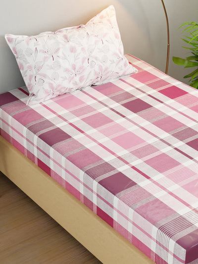 Extra Smooth Micro Single Bedsheet With 1 Pillow Cover <small> (checks-pink/grape)</small>