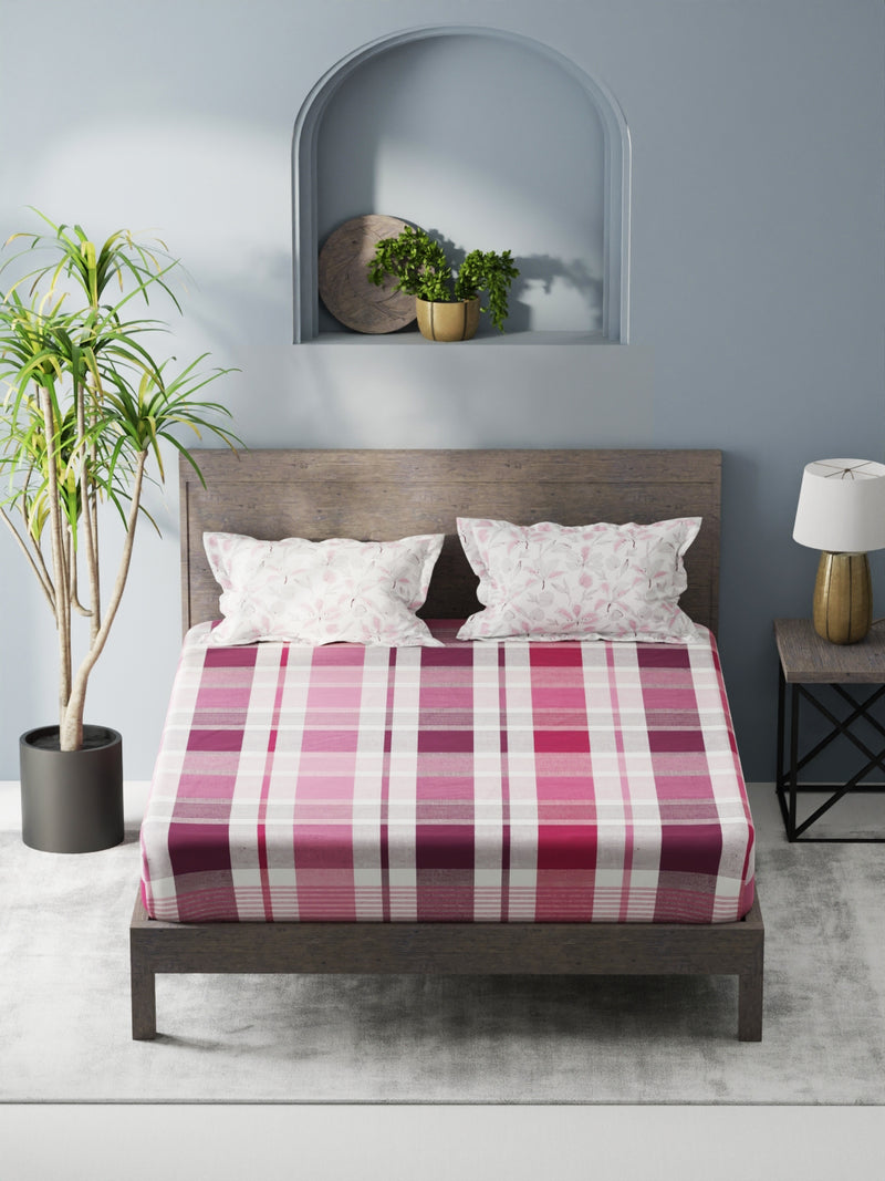 Bamboo Micro King Bedsheet With 2 Pillow Covers <small> (checks-pink/grape)</small>