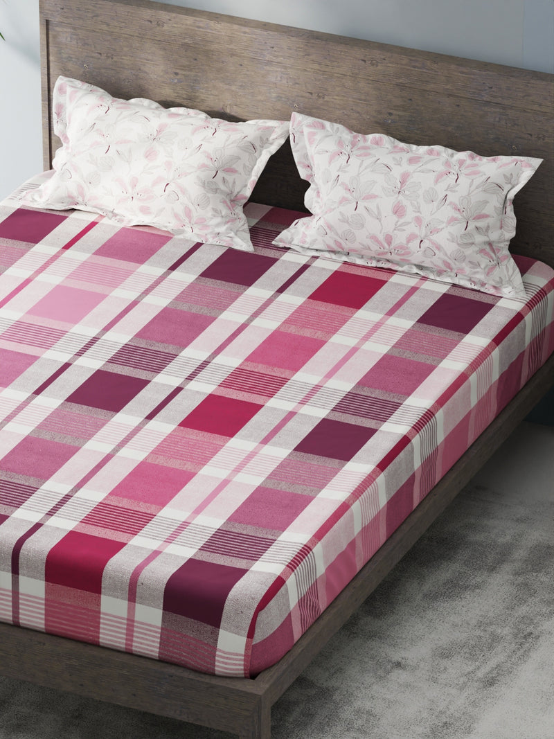 Bamboo Micro King Bedsheet With 2 Pillow Covers <small> (checks-pink/grape)</small>