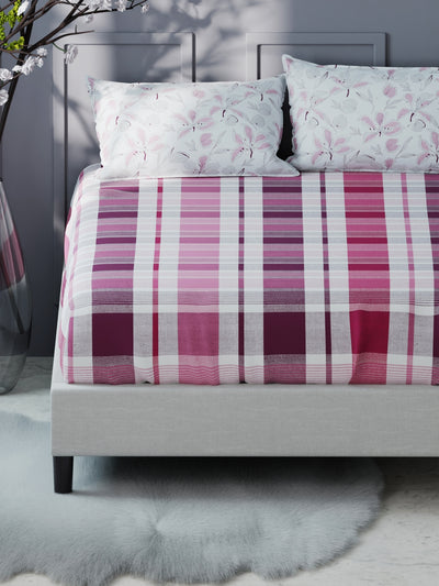 Bamboo Micro King Bedsheet With 2 Pillow Covers <small> (checks-pink/grape)</small>