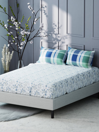 Bamboo Micro King Bedsheet With 2 Pillow Covers <small> (floral-white/blue)</small>