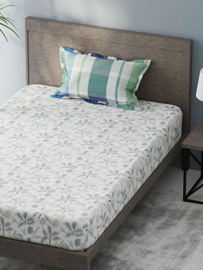 Bamboo Micro Single Bedsheet With 1 Pillow Covers <small> (floral-white/blue)</small>