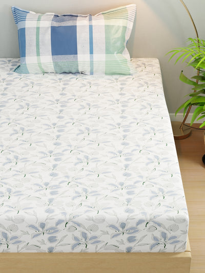 Extra Smooth Micro Single Bedsheet With 1 Pillow Cover <small> (floral-white/blue)</small>