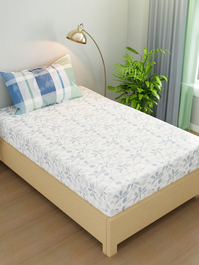 Extra Smooth Micro Single Bedsheet With 1 Pillow Cover <small> (floral-white/blue)</small>