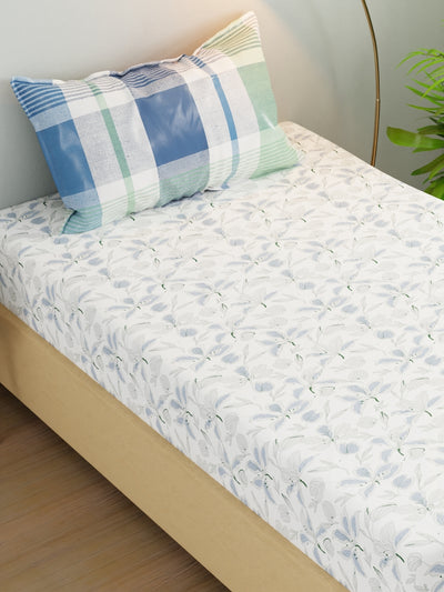 Extra Smooth Micro Single Bedsheet With 1 Pillow Cover <small> (floral-white/blue)</small>