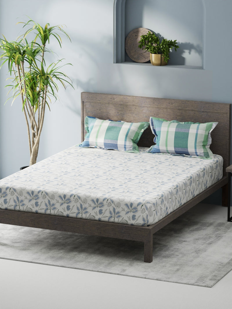 Bamboo Micro King Bedsheet With 2 Pillow Covers <small> (floral-white/blue)</small>