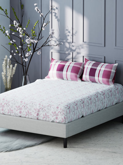 Bamboo Micro King Bedsheet With 2 Pillow Covers <small> (floral-white/pink)</small>