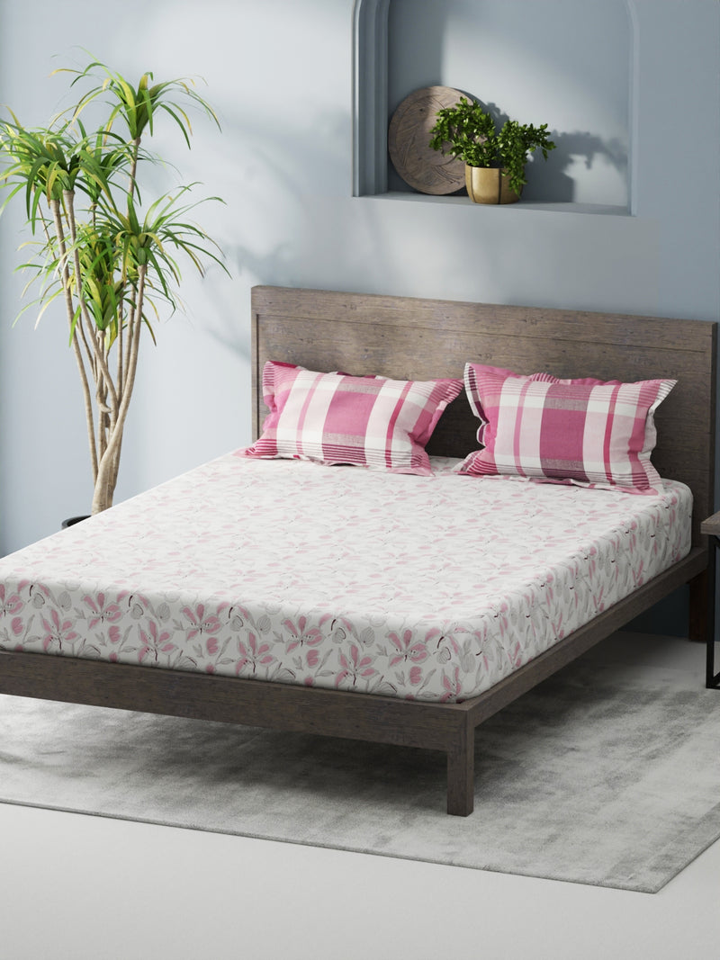 Extra Smooth Double Comforter With 1 Double Bedsheet 2 Pillow Covers, For Ac Room <small> (floral-white/pink)</small>