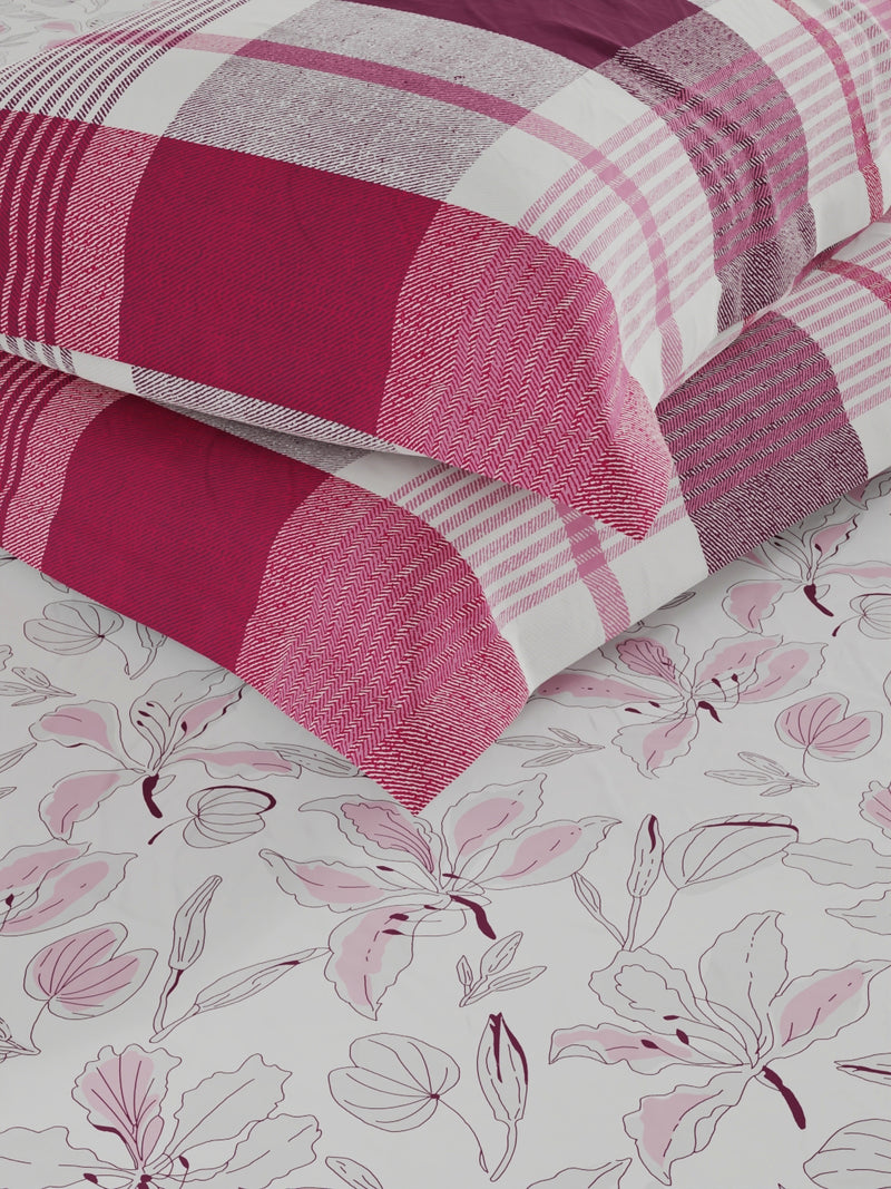 Extra Smooth Double Comforter With 1 Double Bedsheet 2 Pillow Covers, For Ac Room <small> (floral-white/pink)</small>