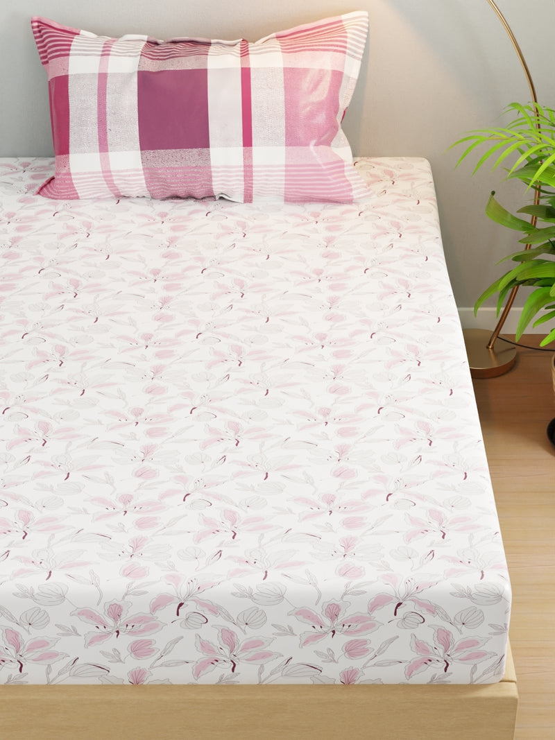 Extra Smooth Micro Single Bedsheet With 1 Pillow Cover <small> (floral-white/pink)</small>