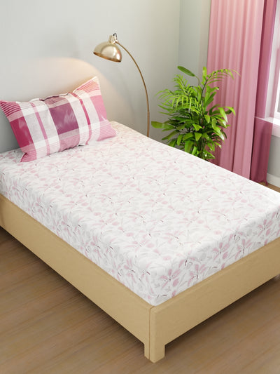 Extra Smooth Micro Single Bedsheet With 1 Pillow Cover <small> (floral-white/pink)</small>