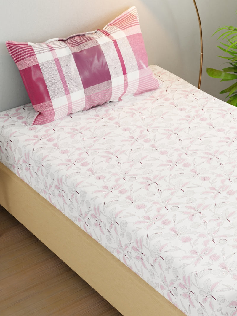 Extra Smooth Micro Single Bedsheet With 1 Pillow Cover <small> (floral-white/pink)</small>