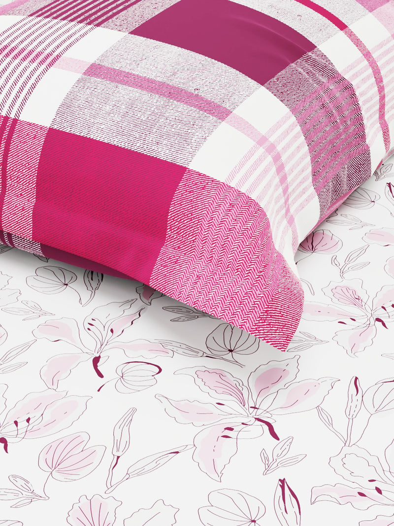 Extra Smooth Micro Single Bedsheet With 1 Pillow Cover <small> (floral-white/pink)</small>