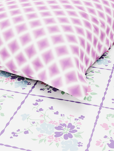 Extra Smooth Micro Single Bedsheet With 1 Pillow Cover <small> (floral-white/violet)</small>