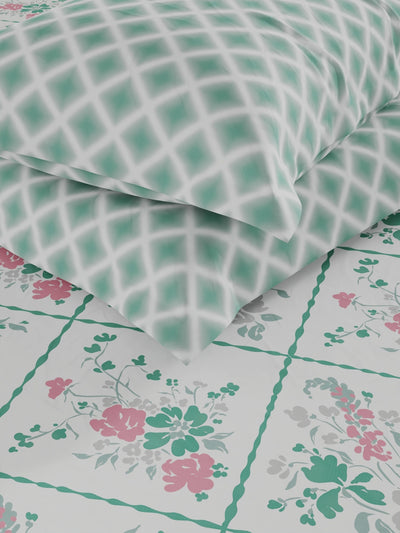 Bamboo Micro Fitted King Bedsheet With 2 Pillow Covers <small> (floral-white/green)</small>