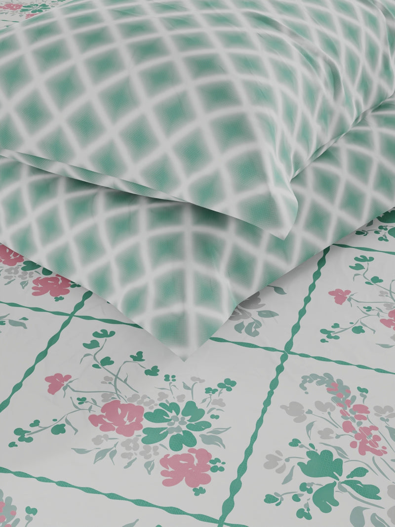 Bamboo Micro King Bedsheet With 2 Pillow Covers <small> (floral-white/green)</small>