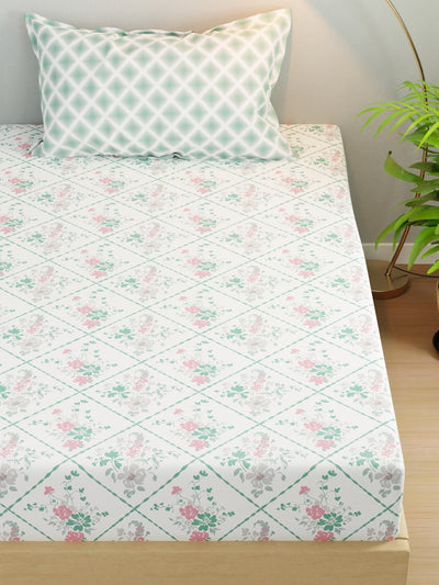 Extra Smooth Micro Single Bedsheet With 1 Pillow Cover <small> (floral-white/green)</small>