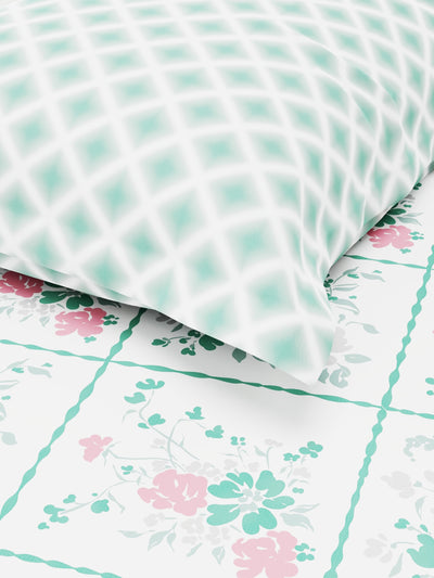 Extra Smooth Micro Single Bedsheet With 1 Pillow Cover <small> (floral-white/green)</small>