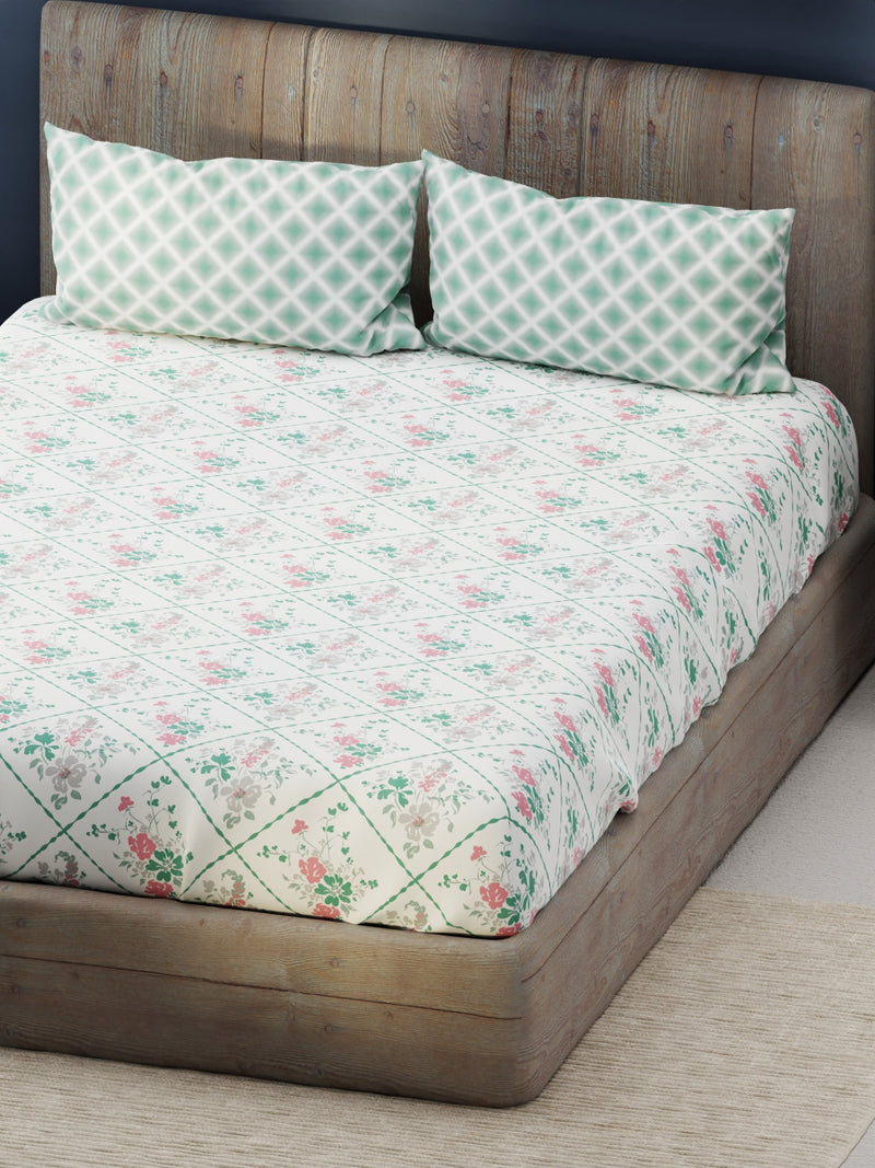 Bamboo Micro King Bedsheet With 2 Pillow Covers <small> (floral-white/green)</small>