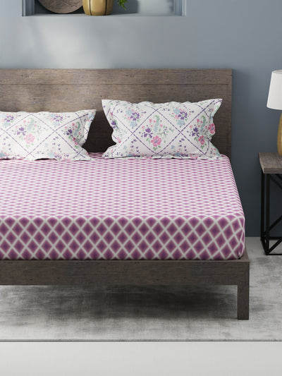 Bamboo Micro Fitted King Bedsheet With 2 Pillow Covers <small> (geometric-purple)</small>